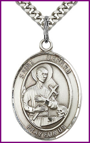 St. Gerard Majella Medal, Sterling Silver, 1"x3/4", 24" chain, # 15148-sale