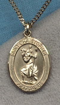 3/4"x9/16" St. Christopher Medal, 14kt Gold Filled, Your Choice of Chain # 15158