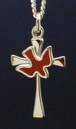 7/8" Red Enamel Holy Spirit Cross, 14kt gold Filled, Your Choice of Chain # 15173