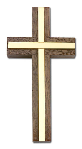 4" Walnut Cross with Polished Brass Inlay, # 1608