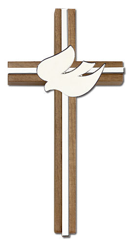 6" Walnut Confirmation Cross w/ White Dove, Silver-Tone Medallion on Nickel Plated Inlay, # 1654