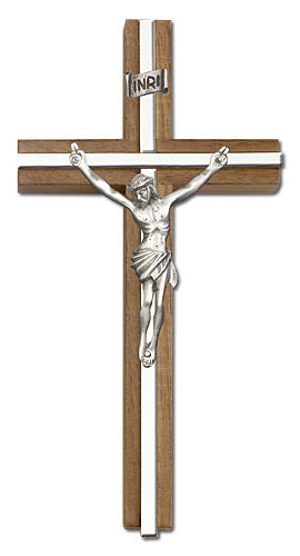 6" Walnut Crucifix, Silver-Tone Figure on Nickel Plated Inlay, # 1663