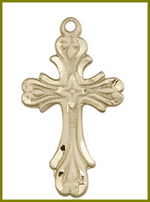 Solid 14kt Gold Floral Cross, 1", Free Chain, # 16767