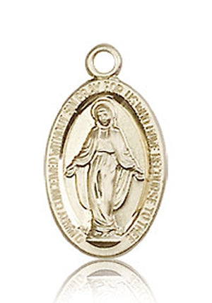 5/8" Oval Miraculous   Medal, Solid 14kt Gold, Free Chain, # 16771