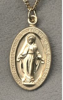 Classic Oval Miraculous Medal 13/16" Solid 14kt Gold, Free Chain, # 16772