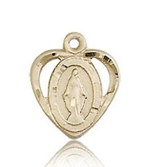 Petite 3/8" Miraculous Heart Medal Solid 14kt Gold, Free Chain, # 16777