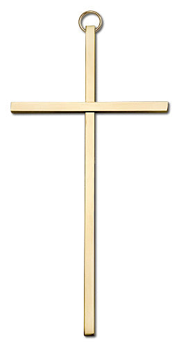 6" Plain Wall Cross, Polished Brass, # 1688