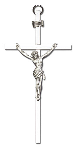 6" Crucifix, Silver Figure on Nickel Plated Cross, # 1691