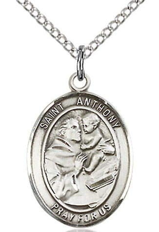 St. Anthony of Padua Medal in Fine Pewter, 3/4" tall, Your Choice of Chain # 16958