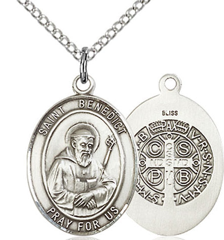 St. Benedict Medal in Fine Pewter, 3/4" tall, Your Choice of Chain # 16970