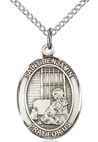 St. Benjamin Medal in Fine Pewter, 3/4" tall, Your Choice of Chain # 16971