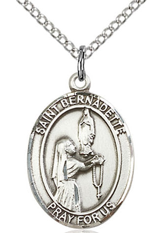 St. Bernadette Medal in Fine Pewter, 3/4" tall, Your Choice of Chain # 16972