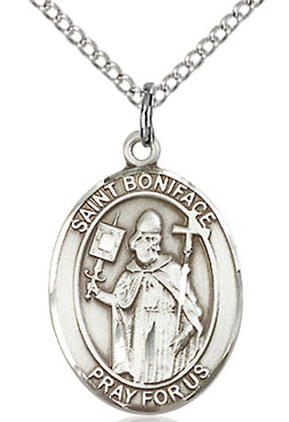 St. Boniface Medal in Fine Pewter, 3/4" tall, Your Choice of Chain # 16978
