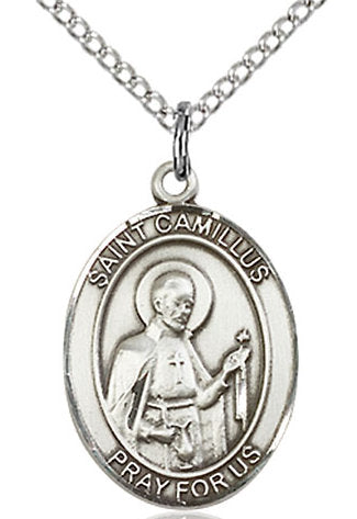 St. Camillus of Lellis Medal in Fine Pewter, 3/4" tall, Your Choice of Chain # 16984