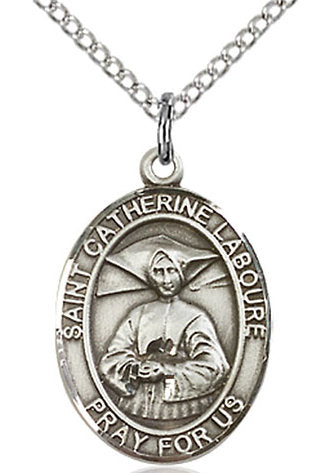 St. Catherine Laboure Medal in Fine Pewter, 3/4" tall, Your Choice of Chain # 16986