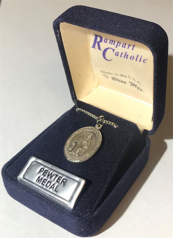 St. Catherine of Alexandria Medal in Fine Pewter, 3/4" tall, Your Choice of Chain, Rampart Catholic, # 16987|St. Catherine of Alexandria Medal in Fine Pewter, 3/4" tall, Your Choice of Chain # 16987