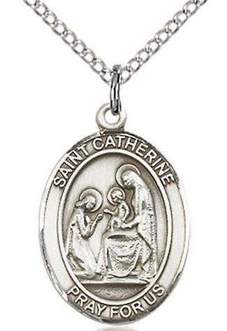 St. Catherine of Siena Medal in Fine Pewter, 3/4" tall, Your Choice of Chain # 16988