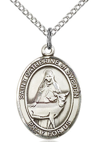 St. Catherine of Sweden Medal in Fine Pewter, 3/4" tall, Your Choice of Chain # 16989