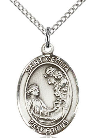 St. Cecilia Medal in Fine Pewter, 3/4" tall, Your Choice of Chain # 16990