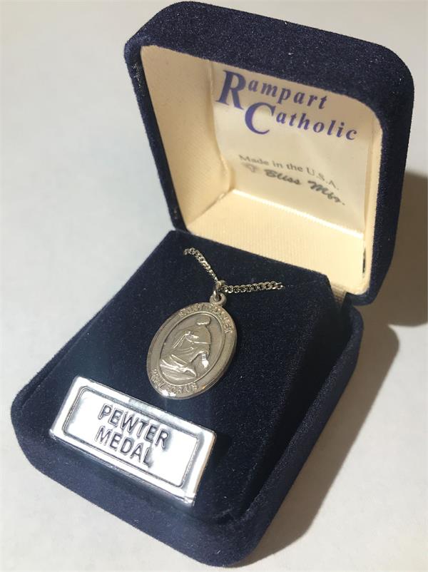 St. Charles Borromeo Medal in Fine Pewter, 3/4" tall, Your Choice of Chain, Rampart Catholic, # 16991|St. Charles Borromeo Medal in Fine Pewter, 3/4" tall, Your Choice of Chain # 16991