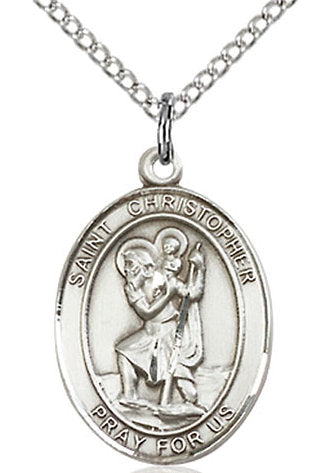 St. Christopher Medal in Fine Pewter, 3/4" tall, Your Choice of Chain # 16994