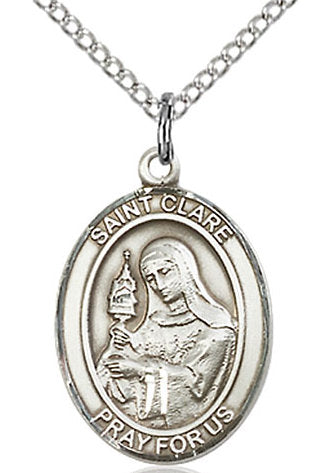 St. Clare of Assisi Medal in Fine Pewter, 3/4" tall, Your Choice of Chain # 16995