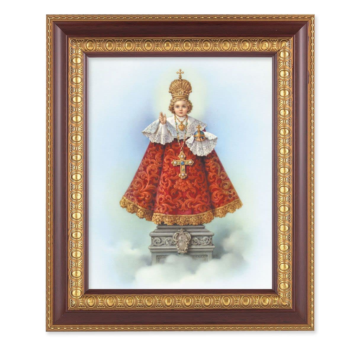 Infant of Prague, 11-1/2"x13-1/2, Cherry Finish with Gold Egg & Dart Frame, Italian Print Under Glass # 25954