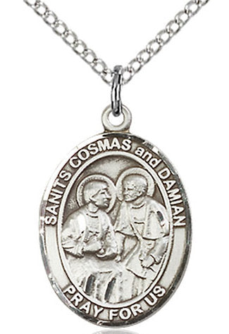 St. Cosmas & Damian Medal in Fine Pewter, 3/4" tall, Your Choice of Chain # 17001