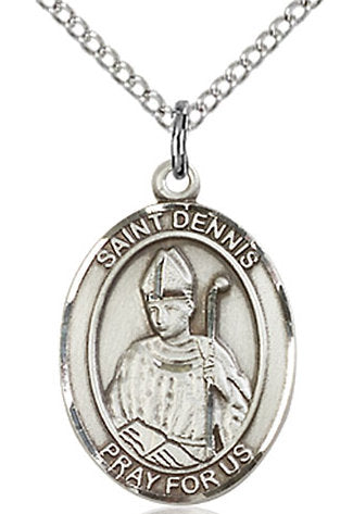 St. Dennis Medal in Fine Pewter, 3/4" tall, Your Choice of Chain # 17008
