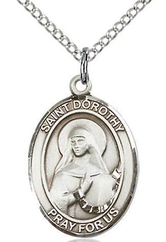 St. Dorothy Medal in Fine Pewter, 3/4" tall, Your Choice of Chain # 17012