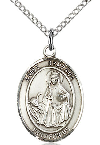 St. Dymphna Medal in Fine Pewter, 3/4" tall, Your Choice of Chain # 17015