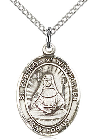 St. Edburga of Winchester Medal in Fine Pewter, 3/4" tall, Your Choice of Chain # 17017