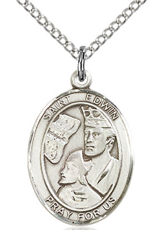 St. Edwin Medal in Fine Pewter, 3/4" tall, Your Choice of Chain # 17021