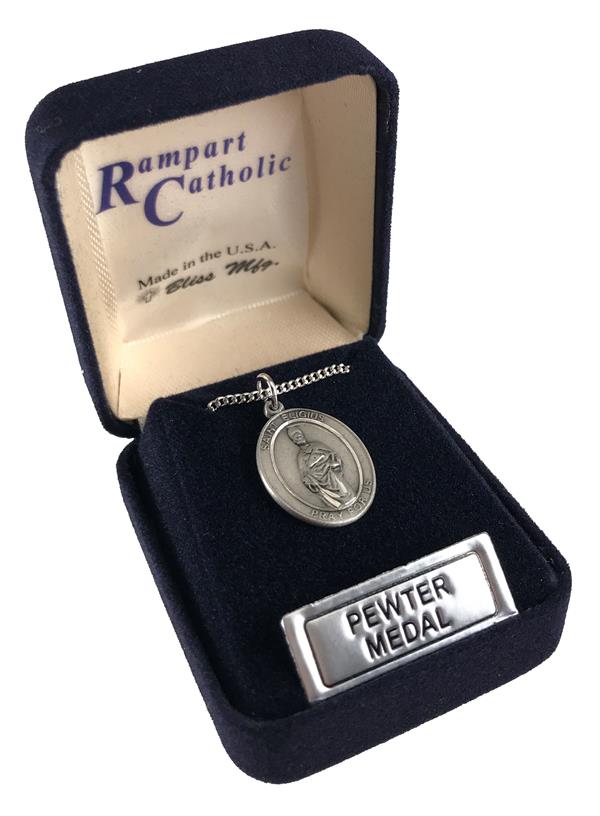 St. Eligius Medal in Fine Pewter, 3/4" tall, Your Choice of Chain # 17022|St. Eligius Medal in Fine Pewter, 3/4" tall, Your Choice of Chain # 17022