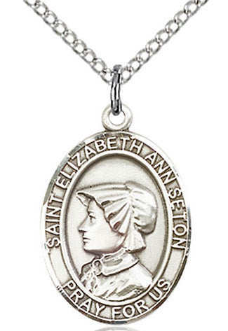 St. Elizabeth Ann Seton Medal in Fine Pewter, 3/4" tall, Your Choice of Chain # 17023