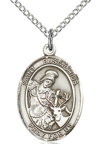 St. Eustachius Medal in Fine Pewter, 3/4" tall, Your Choice of Chain # 17030