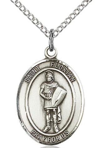 St. Florian Medal in Fine Pewter, 3/4" tall, Your Choice of Chain # 17037