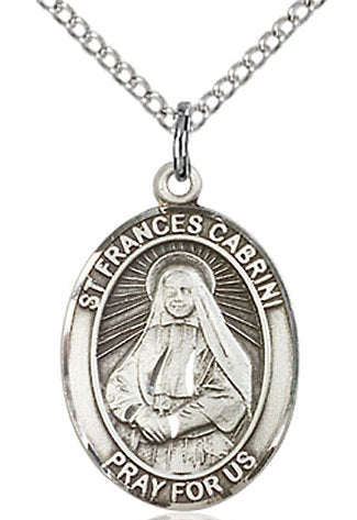 St. Frances Cabrini Medal in Fine Pewter, 3/4" tall, Your Choice of Chain # 17038