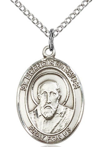 St. Francis de Sales Medal in Fine Pewter, 3/4" tall, Your Choice of Chain # 17040
