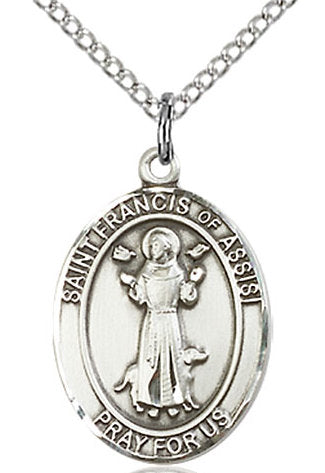St. Francis of Assisi Medal in Fine Pewter, 3/4" tall, Your Choice of Chain # 17041