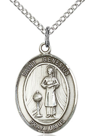 St. Genesius of Rome Medal in Fine Pewter, 3/4" tall, Your Choice of Chain # 17046
