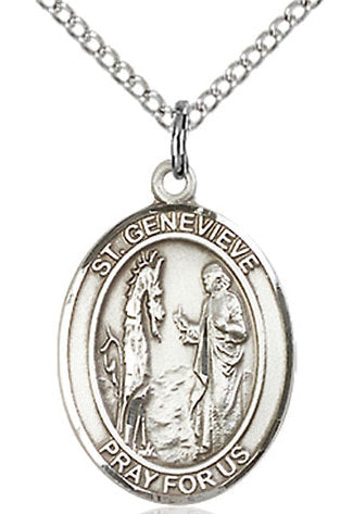 St. Genevieve Medal in Fine Pewter, 3/4" tall, Your Choice of Chain # 17047