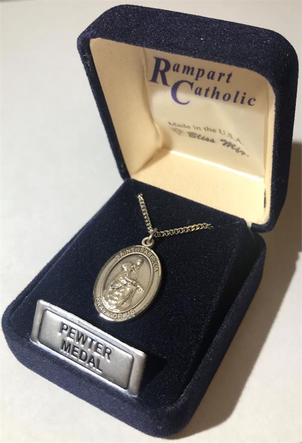 St. Isabella of Portugal Medal in Fine Pewter, 3/4" tall, Your Choice of Chain # 17066|St. Isabella of Portugal Medal in Fine Pewter, 3/4" tall, Your Choice of Chain # 17066