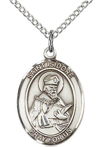 St. Isidore of Seville Medal in Fine Pewter, 3/4" tall, Your Choice of Chain # 17067