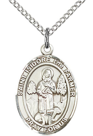 St. Isidore the Farmer Medal in Fine Pewter, 3/4" tall, Your Choice of Chain # 17068