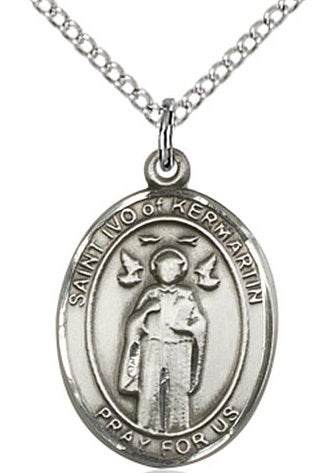 St. Ivo of Kermartin Medal in Fine Pewter, 3/4" tall, Your Choice of Chain # 17069