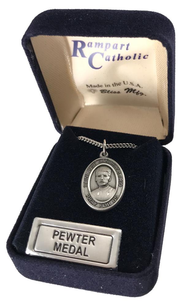 St. Jose Sanchez del Rio Medal in Fine Pewter, 3/4" tall, Your Choice of Chain # 17070|St. Jose Sanchez del Rio Medal in Fine Pewter, 3/4" tall, Your Choice of Chain # 17070