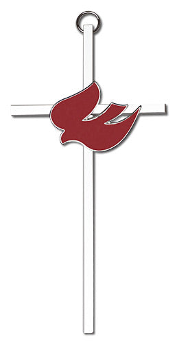 6" Red Dove Cross, Gold-Tone on Nickel Plated Cross, # 1709