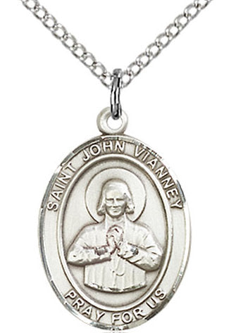 St. John Vianney Medal in Fine Pewter, 3/4" tall, Your Choice of Chain # 17093