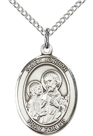 St. Joseph Medal in Fine Pewter, 3/4" tall, Your Choice of Chain # 17095